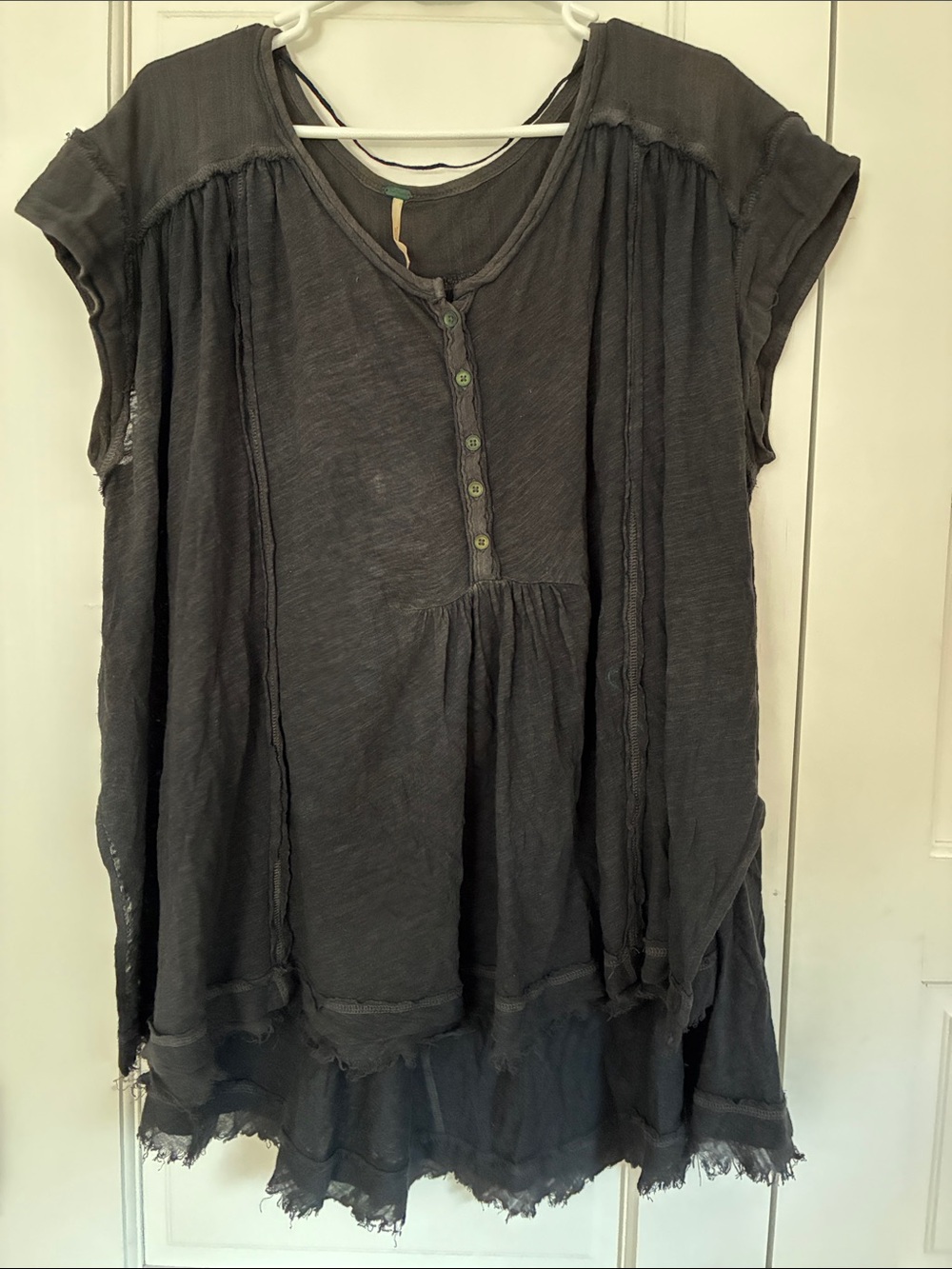 Free People Charcoal Black Washed Layered Button Tunic